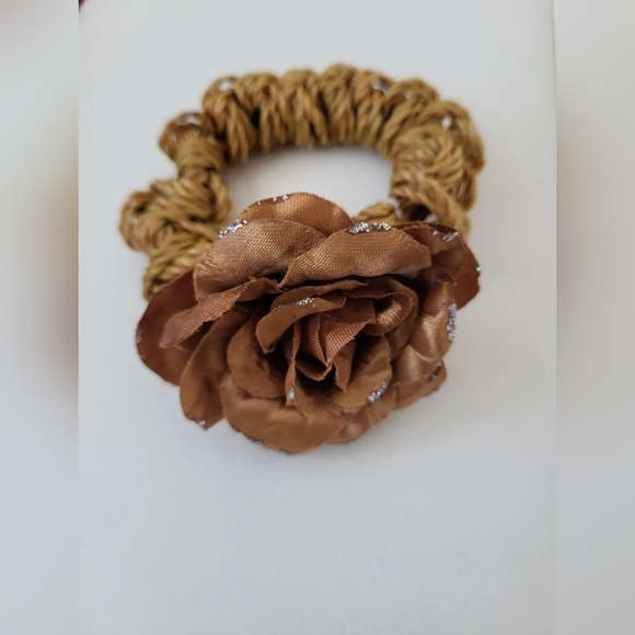 kate spade Accessories - New Kate Spade for hair decorated with rose camel color silky scrunchie one size